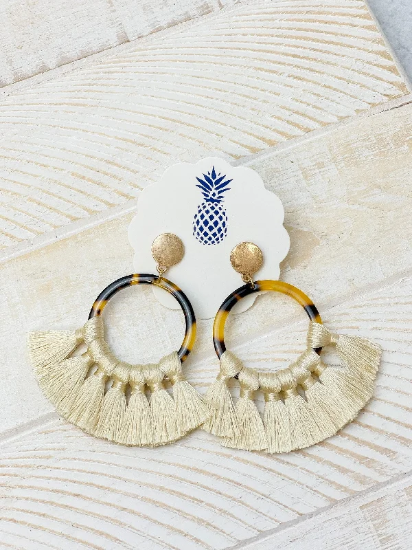 Hoop earrings with a chunky design for a bold and trendy statement-Tortoise Fringe Dangle Earrings - Ivory