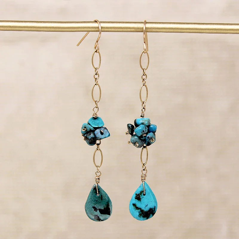 Hoop earrings with hearts for a sweet and romantic gesture-Turquoise Teardrop & Cluster Earrings by Brin