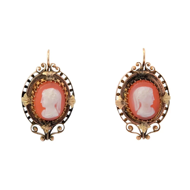 Best hoop earrings with vintage-style detailing for a nostalgic and timeless look-Victorian 14k Sardonyx Hardstone Lady Faces Cameo Earrings