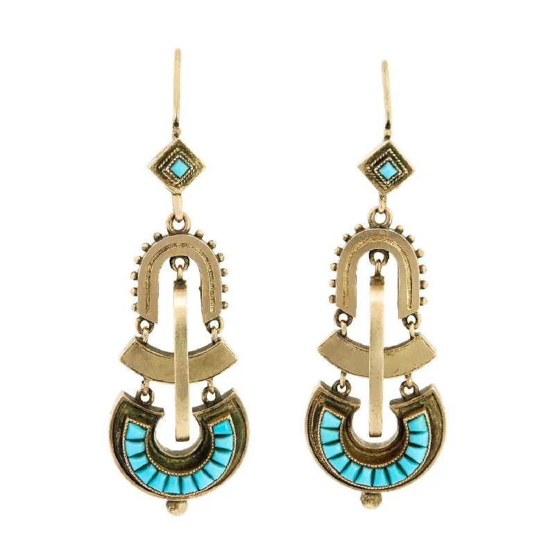 Best hoop earrings with smooth ceramic finishes for a polished, clean style-Victorian 14k Turquoise Etruscan Earrings