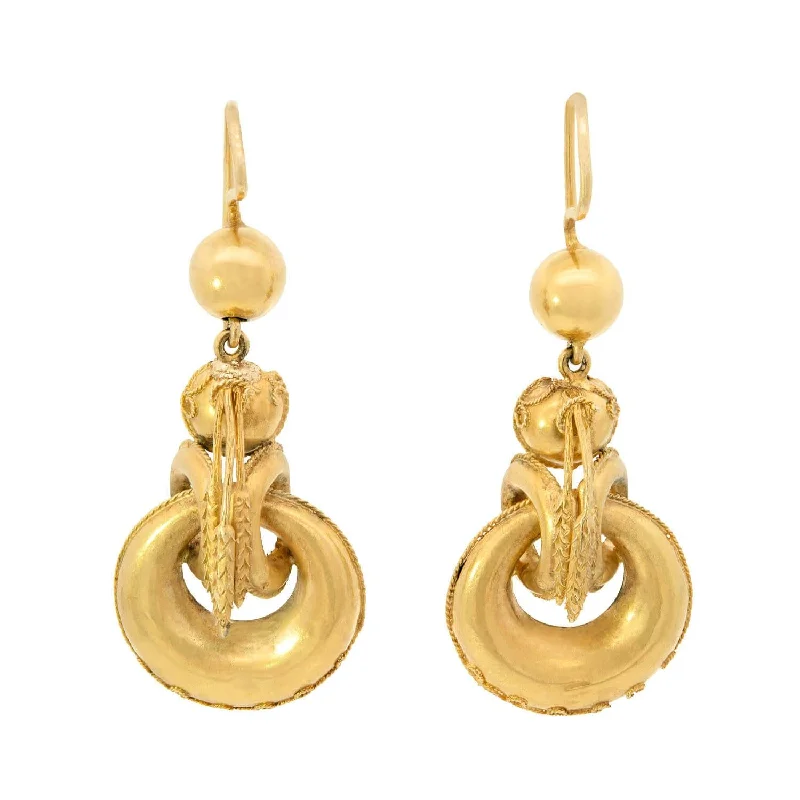 Best hoop earrings with cubic zirconia for a budget-friendly, dazzling look-Victorian 14kt Harvest Wheat Etruscian Dangle Hoop Earrings