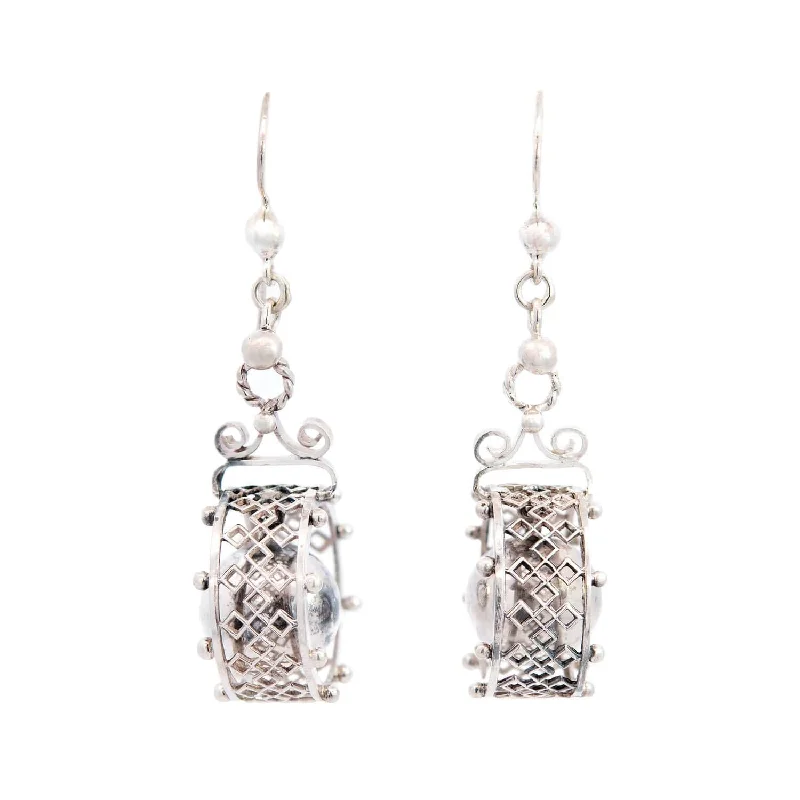 Best hoop earrings with sparkling cubic zirconia for a brilliant, budget-friendly effect-Victorian Sterling Silver Geometric Hoop and Ball Dangle Earrings