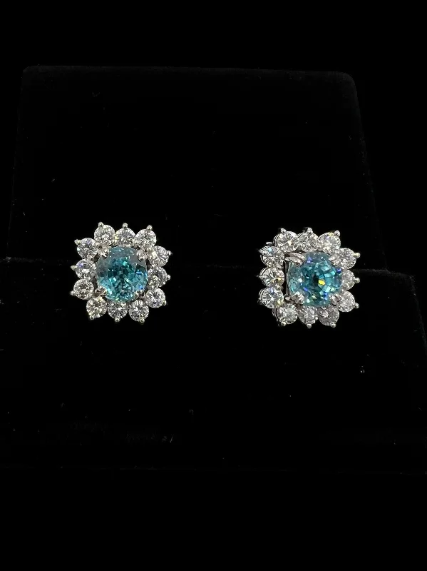 Best hoop earrings with satin ribbons for a soft, feminine appearance-Vintage Blue Zircon Diamond White Gold Earrings Circa 1950s