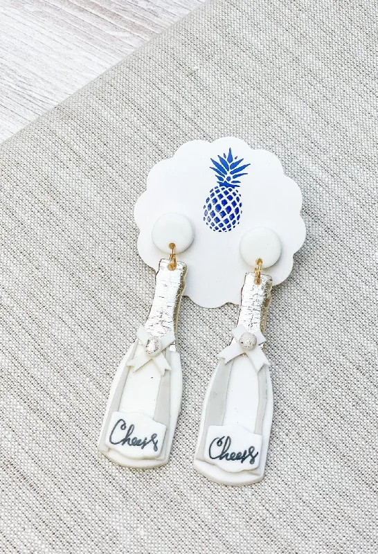 Best hoop earrings with satin ribbons for a soft, feminine appearance-White Cheers Champagne Clay Earrings