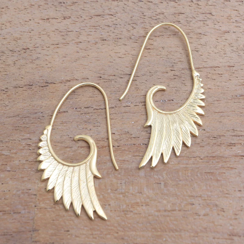 Hoop earrings with oversized pearl accents for a statement-making look-Wings at Dawn 18k Gold Plated Sterling Silver Wing Half-Hoop Earrings