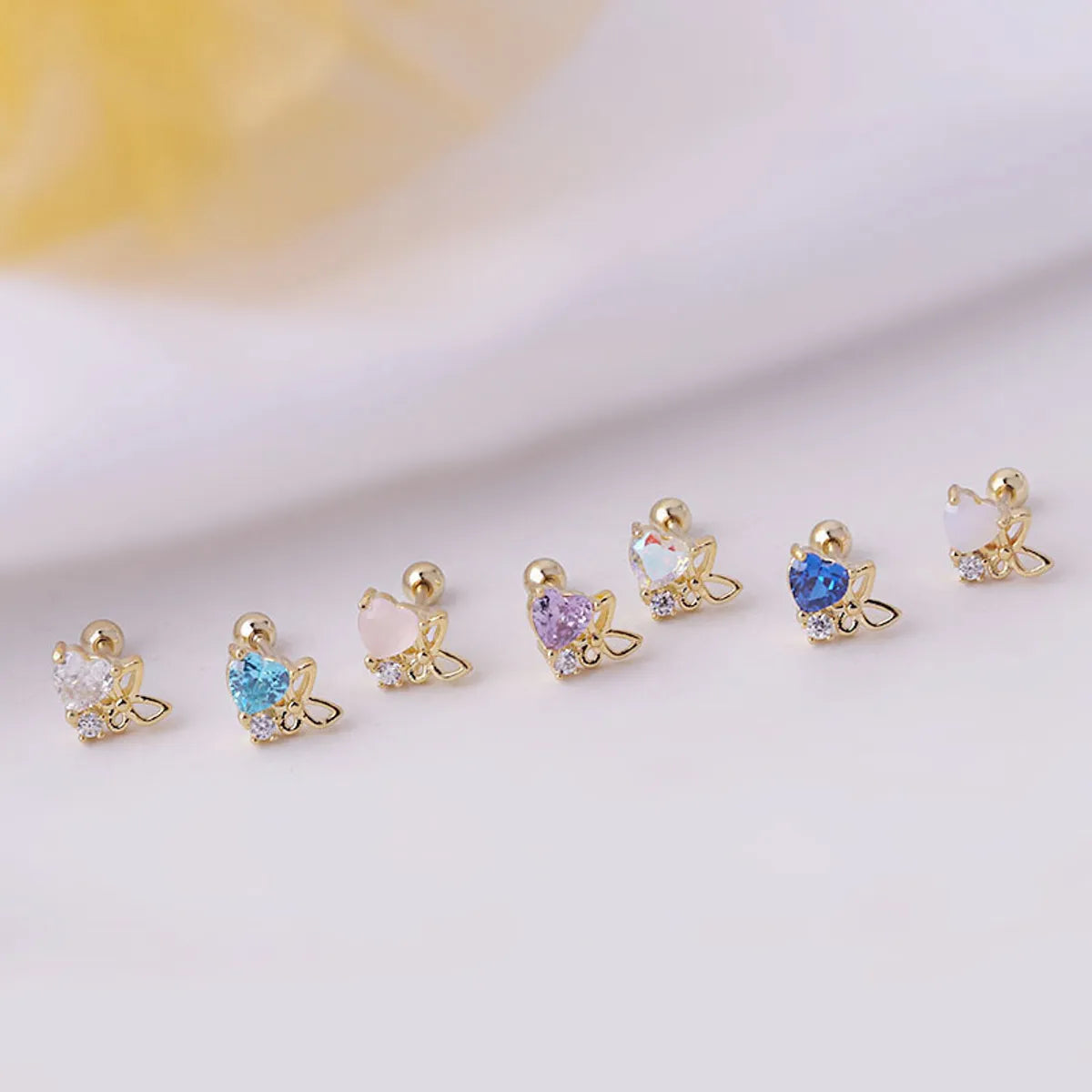 Oval Stud Earrings for Grace -0.8mm Thin Rod Titanium Steel Heart Zircon Butterfly Korean Single Stud Earrings