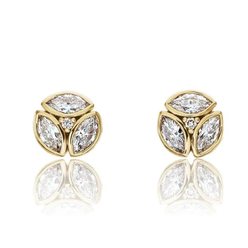 Stud Earrings with Embossed Patterns -1/2CTW Marquise Diamond Bezel Set Cluster Stud Earrings