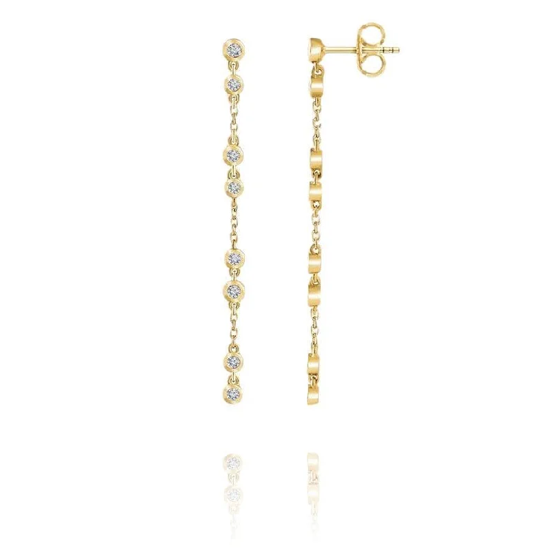 Stud Earrings for Wedding Ceremony -1/3CTW Diamond Bezel Set Long Chain Dangle Gold Stud Earrings