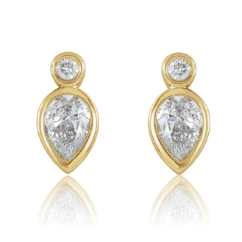 Stud Earrings with Rhinestones -1/3 CTW Pear Diamond Bezel Set Stud Earrings