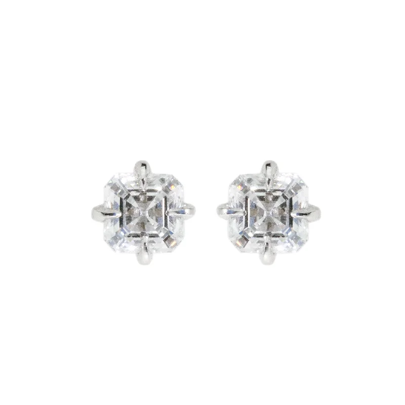 Floral Stud Earrings with Petals -1.57ct Asscher Lab Diamond Stud Earrings