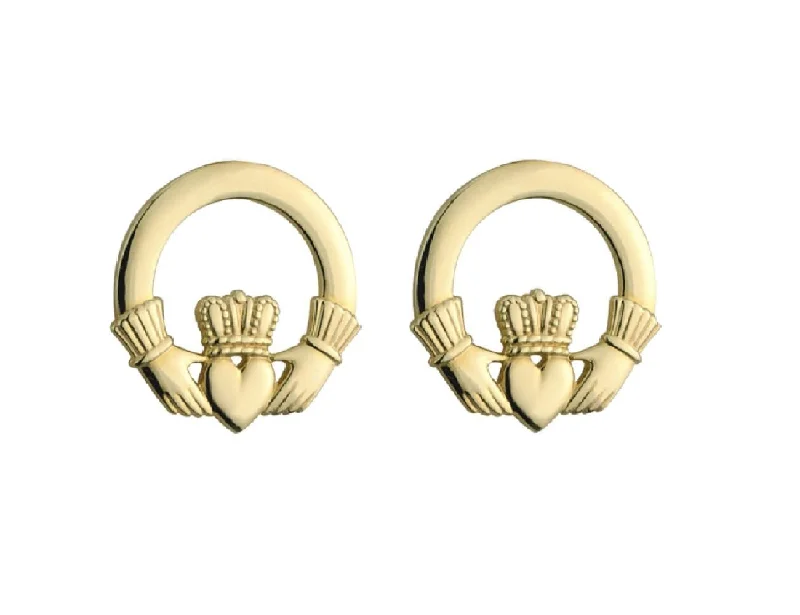 Stud Earrings with Vine Designs -10K Gold Claddagh Stud Earrings: Symbols of Love, Loyalty & Friendship