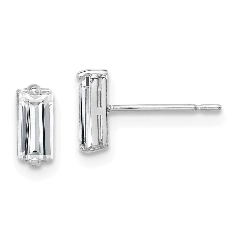 Stud Earrings with Hammered Finish -10K White Gold Polished CZ Stud Earrings