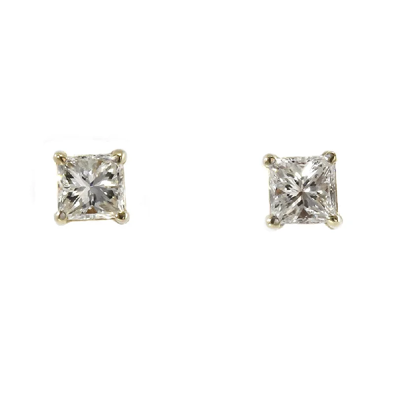 Screw Back Stud Earrings for Security -14 k yellow gold princess cut diamond stud earrings