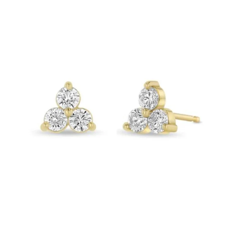 Stud Earrings with Filigree -14K 3mm Diamond Trio Stud Earrings