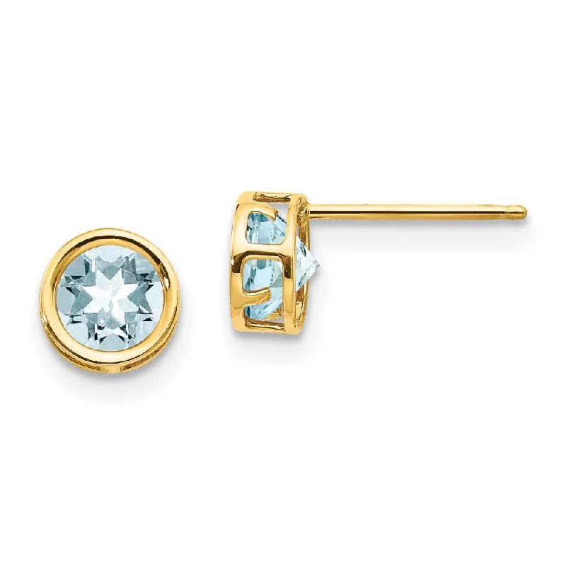 Push Back Stud Earrings for Convenience -14k 5mm Bezel Aquamarine Stud Earrings