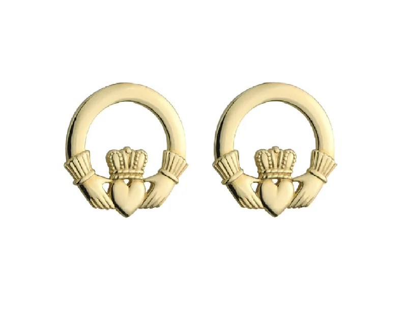 Silver Stud Earrings for Men -14K Gold Claddagh Stud Earrings: Irish Symbols of Love and Friendship