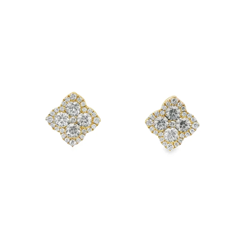 Stud Earrings with Pearls and Diamonds -14K Fleur D' Amour Diamond Stud Earrings