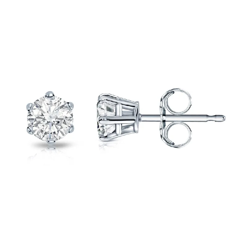 Stud Earrings with Knot Designs -14k Gold 1/3ct TDW 6 Prong Round Solitaire Diamond Stud Earrings by Auriya (I-J, SI2-SI3)