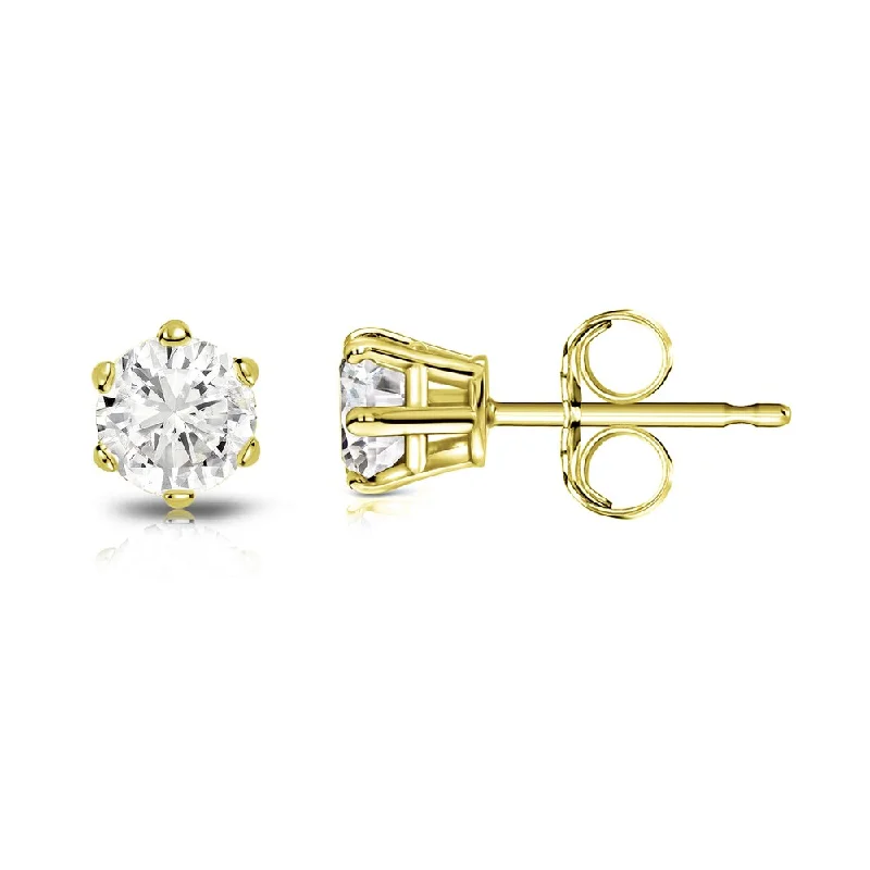 Stud Earrings with Abstract Designs -14k Gold 1/3ct TDW 6 Prong Round Solitaire Diamond Stud Earrings by Auriya (J-K, I2-I3)