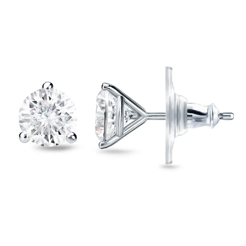 Stud Earrings with Keyhole Designs -14k Gold 1ct TDW 3 prong Lock Back Round Diamond Stud Earrings by Auriya