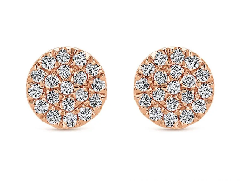 Clip On Stud Earrings for Non Pierced -Pavé Diamond Cluster Stud Earrings in 14K Rose Gold