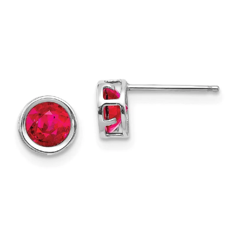 Detachable Stud Earrings with Charms -14k White Gold 5mm Bezel Ruby Stud Earrings