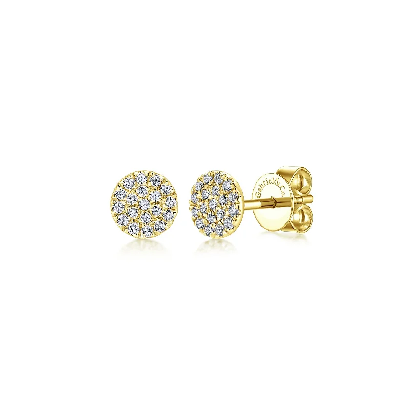 Screw Back Stud Earrings for Security -Pavé Diamond Cluster Stud Earrings in 14K Yellow Gold