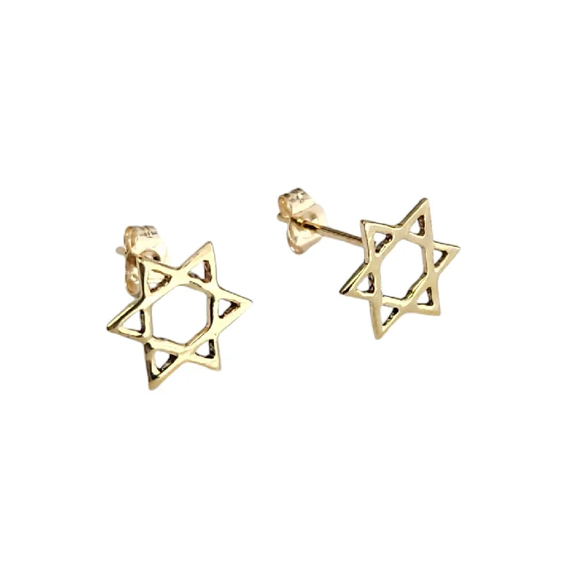 Stud Earrings for Fitness Activities -14k yellow gold Jewish Star of David Stud Earrings