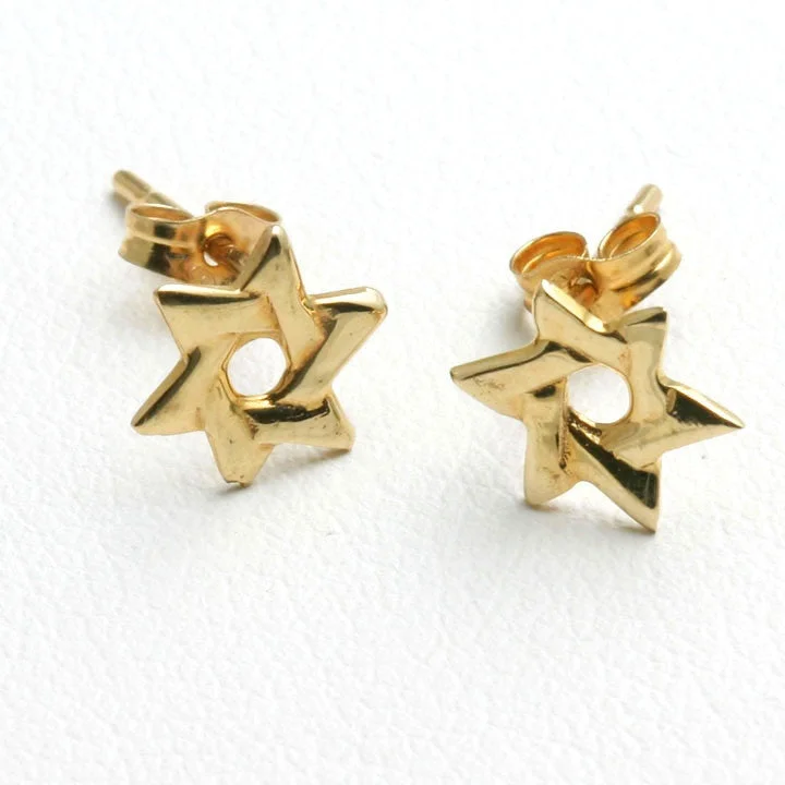 Stud Earrings for Yoga Session -14k Yellow Gold Woven Jewish Star of David Stud Earrings