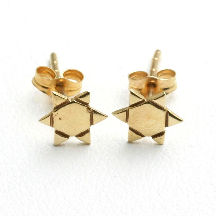 Stud Earrings with Leaf Motifs -14k yellow gold Jewish Star of David Stud Earrings Modern