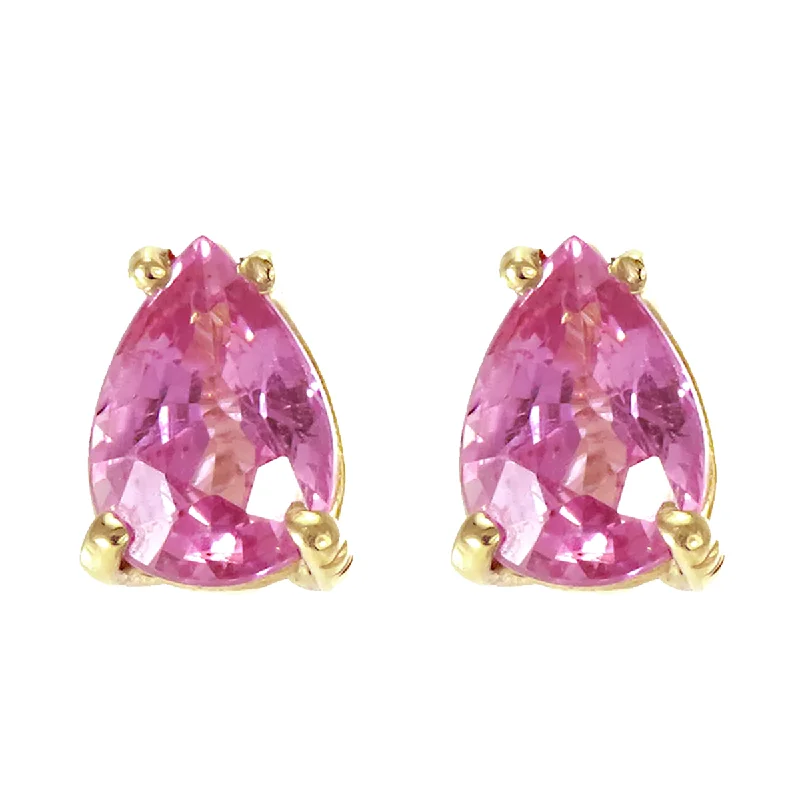 Nickel Free Stud Earrings for Safety -14k yellow gold pear shape pink sapphire stud earrings