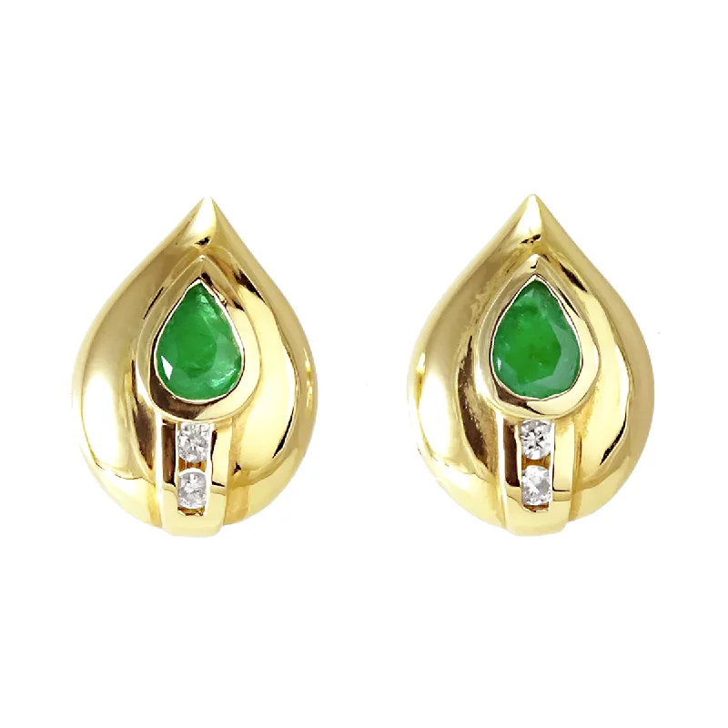 Celtic Stud Earrings with Knotwork -14K Gold Emerald & Diamond Stud Earrings