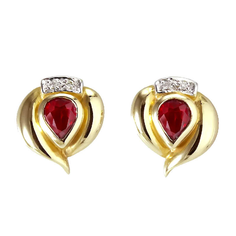 African Stud Earrings with Culture -14K Gold Pear Shaped Ruby & Diamond Stud Earrings