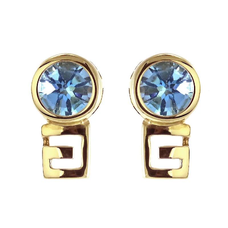 Tarnish Resistant Stud Earrings for Longevity -14k yellow gold round bezel set London blue topaz stud earrings