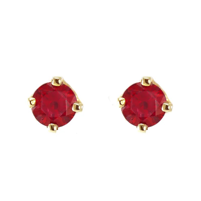 Indian Stud Earrings with Intricacy -14k yellow gold round ruby stud earrings