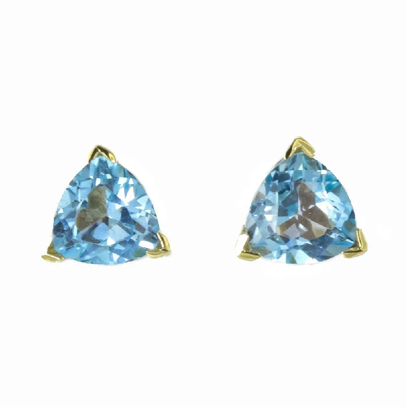 Waterproof Stud Earrings for Outdoor -14k yellow gold trillion cut blue topaz stud earrings