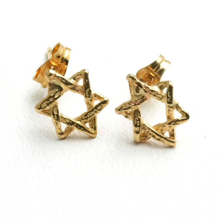 Stud Earrings for Travel Look -14k Yellow Gold Woven Jewish Star of David Stud Earrings