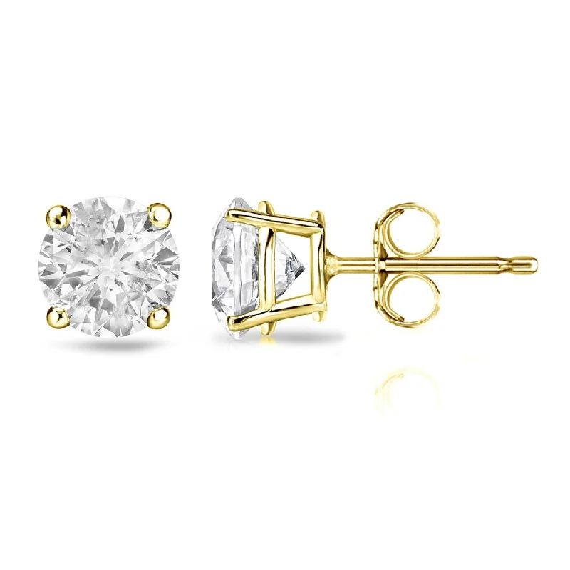 Stud Earrings for Evening Gown -18k Gold 1 1/2ct TW Clarity Enhanced Round Solitaire Diamond Stud Earrings