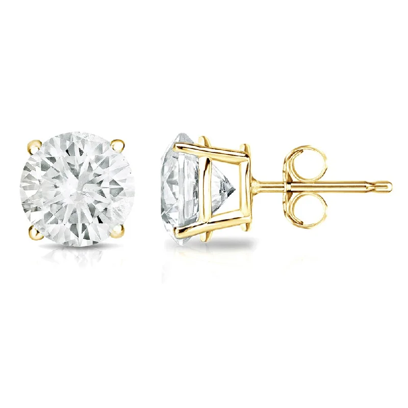 Stud Earrings for School Uniform -18k Gold 1 1/2ct TW Round Clarity Enhanced Diamond Stud Earrings