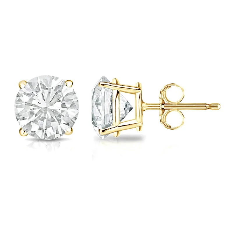 Stud Earrings with Leaf Motifs -18k Gold 1 1/4ct TW Clarity Enhanced Round Solitaire Diamond Stud Earrings (VS1-VS2)