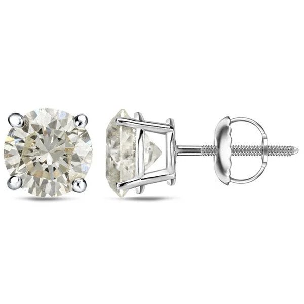 Clip On Stud Earrings for Non Pierced -18k Gold 1 to 2ct TDW Certified Round Diamond Stud Earrings by Auriya (J-K, I1-I2)