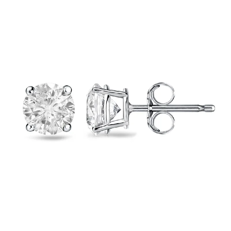 Stud Earrings with Hammered Finish -18k Gold Round 1ct TW Clarity Enhanced Diamond Stud Earrings (H-I, I2-I3)