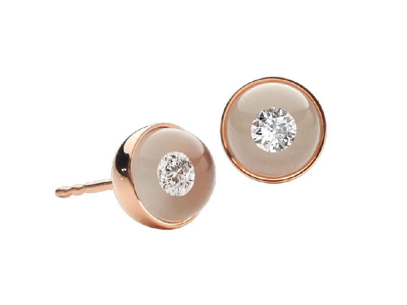 Stud Earrings with Crystals -"Floating Diamond in Glass Orb" Stud Earrings in Rose Gold