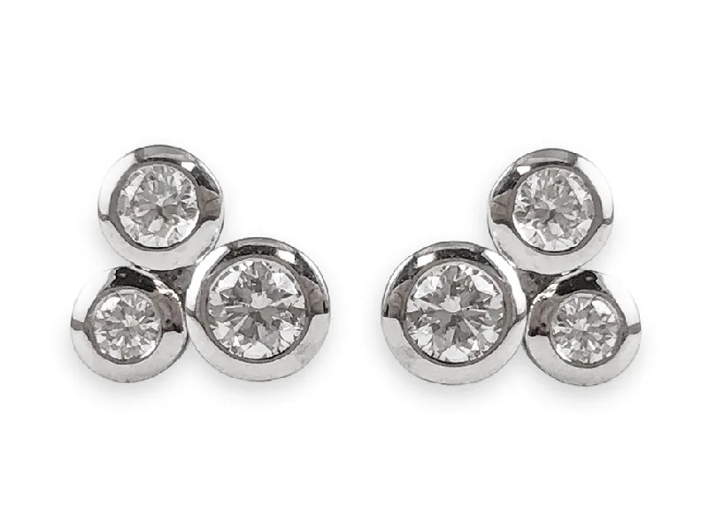 Indian Stud Earrings with Intricacy -Bezel Diamond Trio Stud Earrings in 18K White Gold