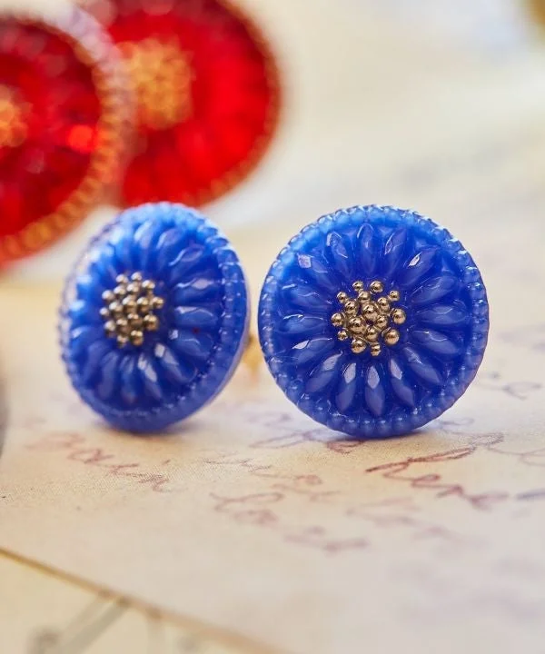 Stud Earrings for Yoga Session -Czech Glass Button Stud Earrings