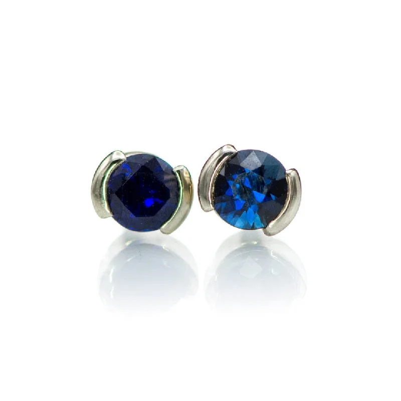 Animal Print Stud Earrings for Fun -3mm Blue Sapphire Half Bezel Stud Earrings