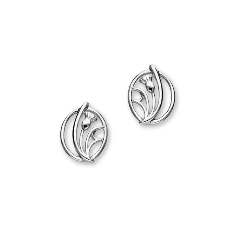 Stud Earrings for Wellness Routine -Abstract Thistle Sterling Silver Stud Earrings - E1520