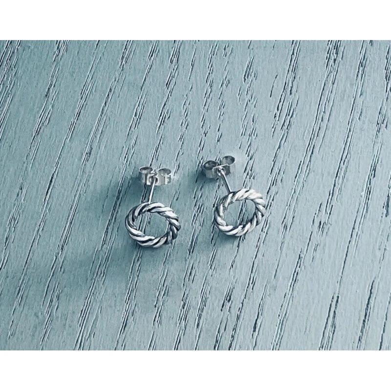 Crystal Stud Earrings for Sparkle -Anchor's Haven Coil Of Rope Sivler Stud Earrings