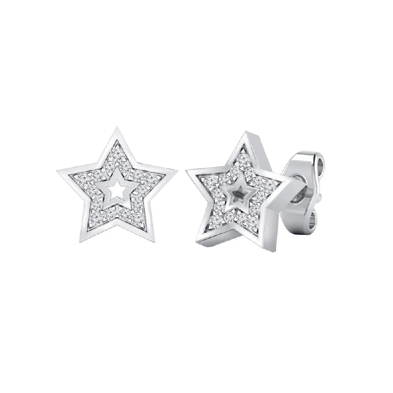 Stud Earrings for Casual Outfit -Auriya 0.08ctw Star Shaped Micro-Pave Accent Diamond Stud Earrings 14k Gold