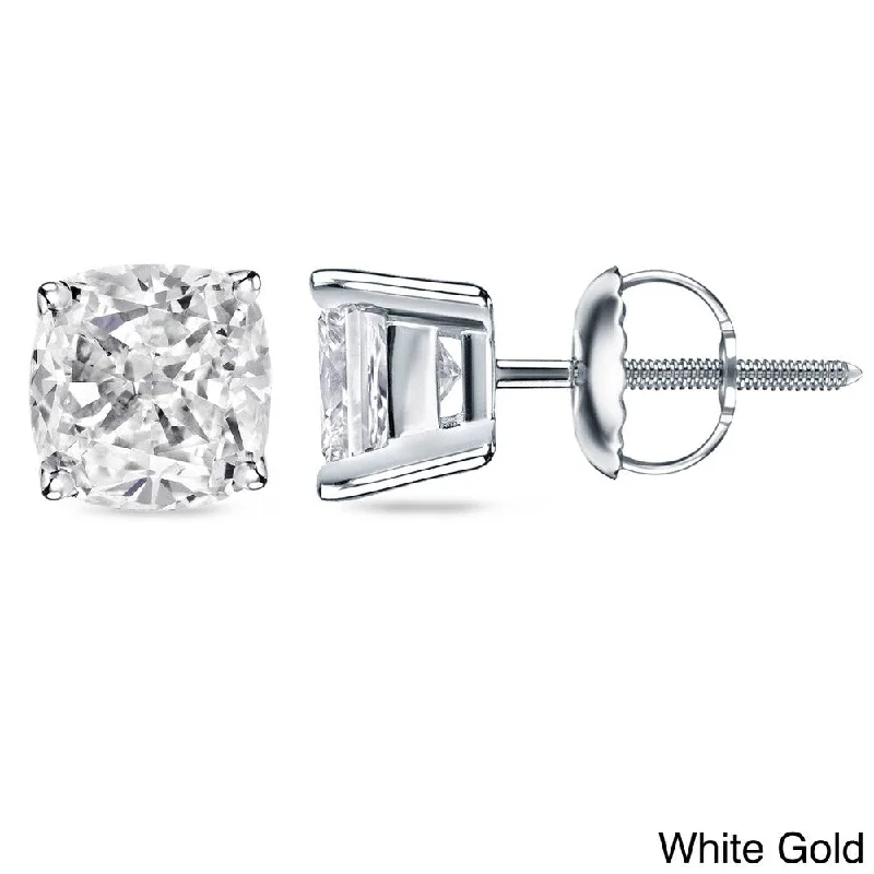 Stud Earrings with Hammered Finish -Auriya 1 1/2ctw Cushion-cut Diamond Stud Earrings 14k 18k or Platinum (H-I,SI1-SI2)